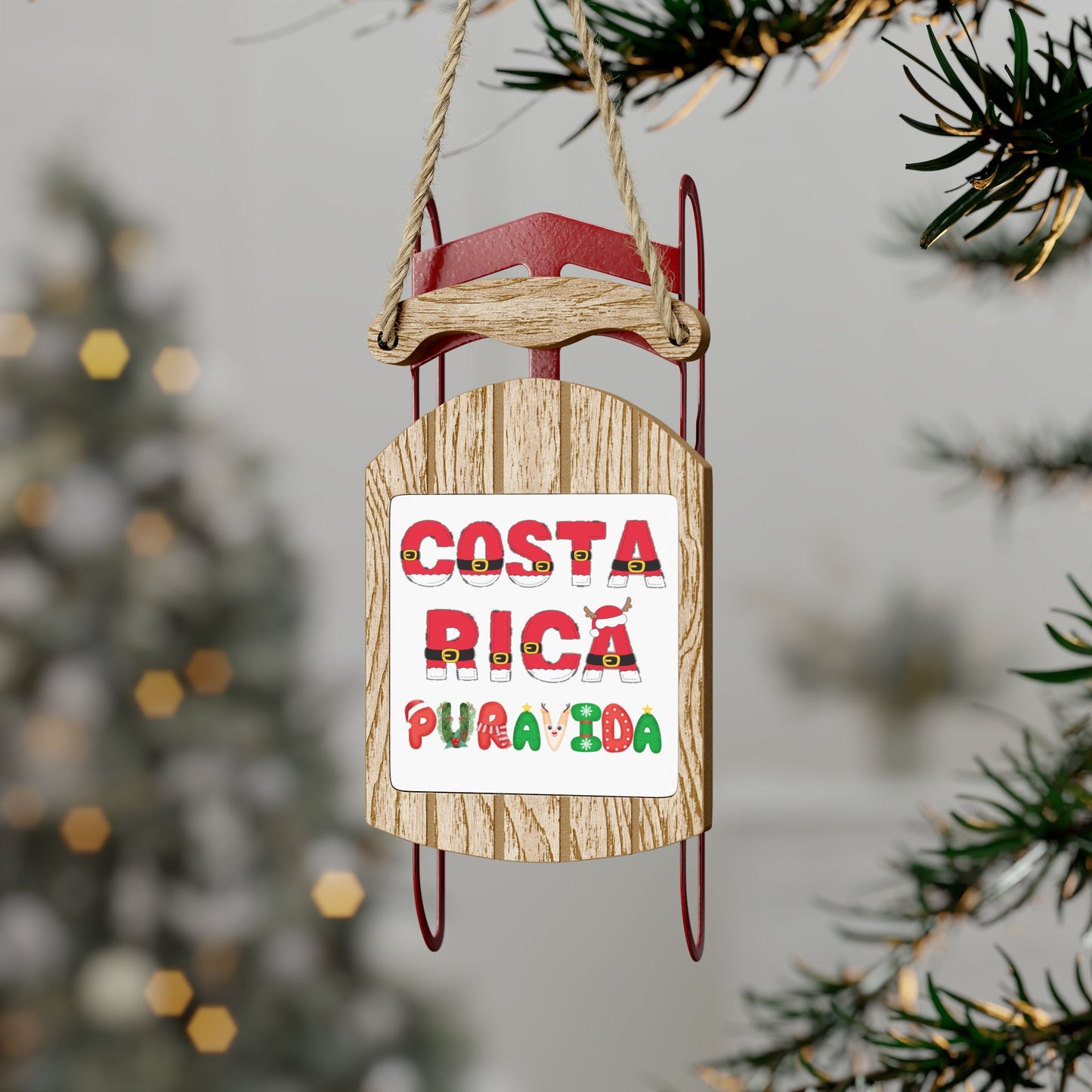 "Costa Rica Pura Vida Santa Words" Sled Ornaments