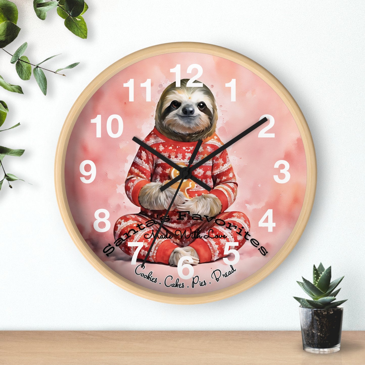 "Gingerbread Christmas Sloth" Wall Clock