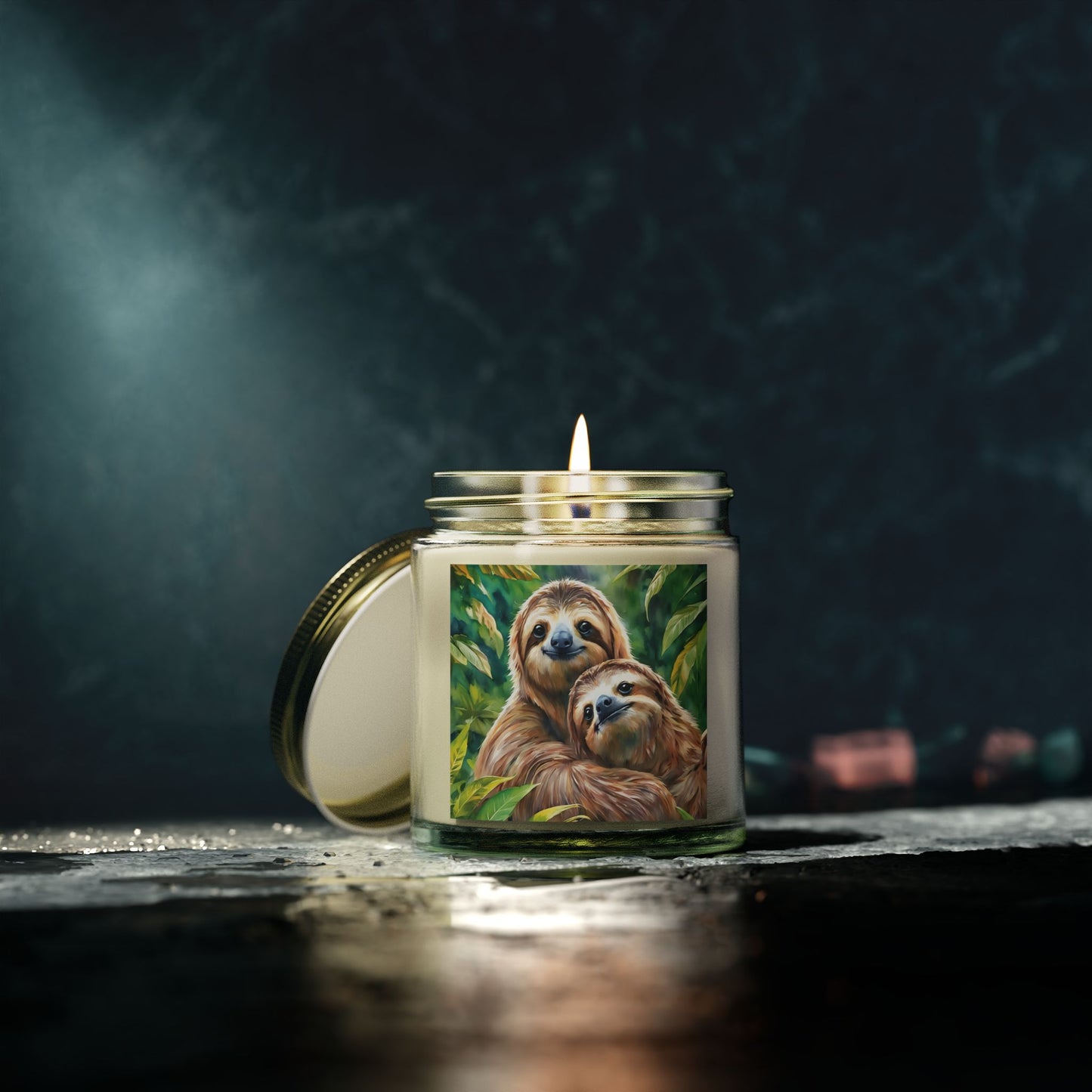 Cozy Sloth Scented Candles – Coconut Apricot Wax, 4oz & 9oz Options