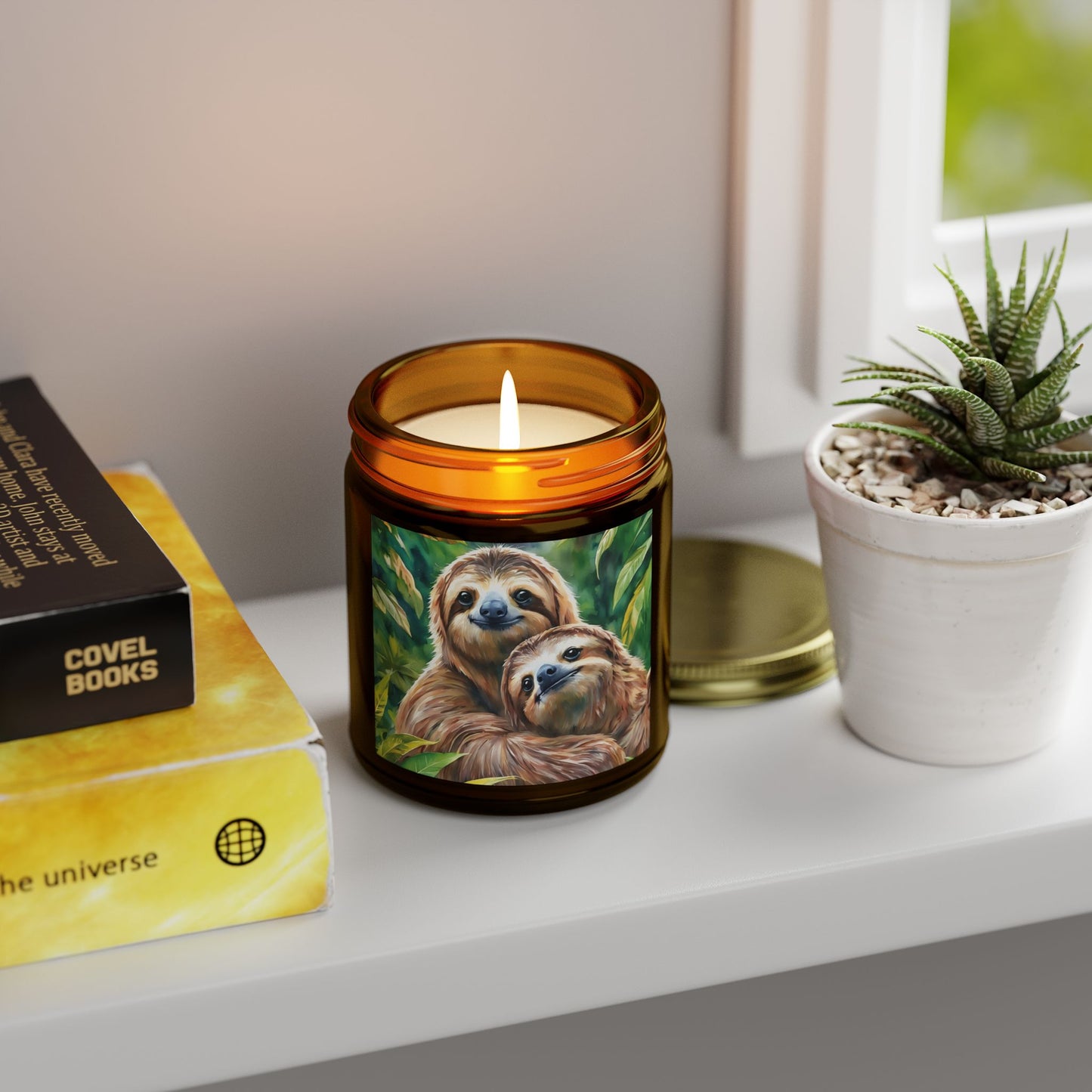 Cozy Sloth Scented Candles – Coconut Apricot Wax, 4oz & 9oz Options