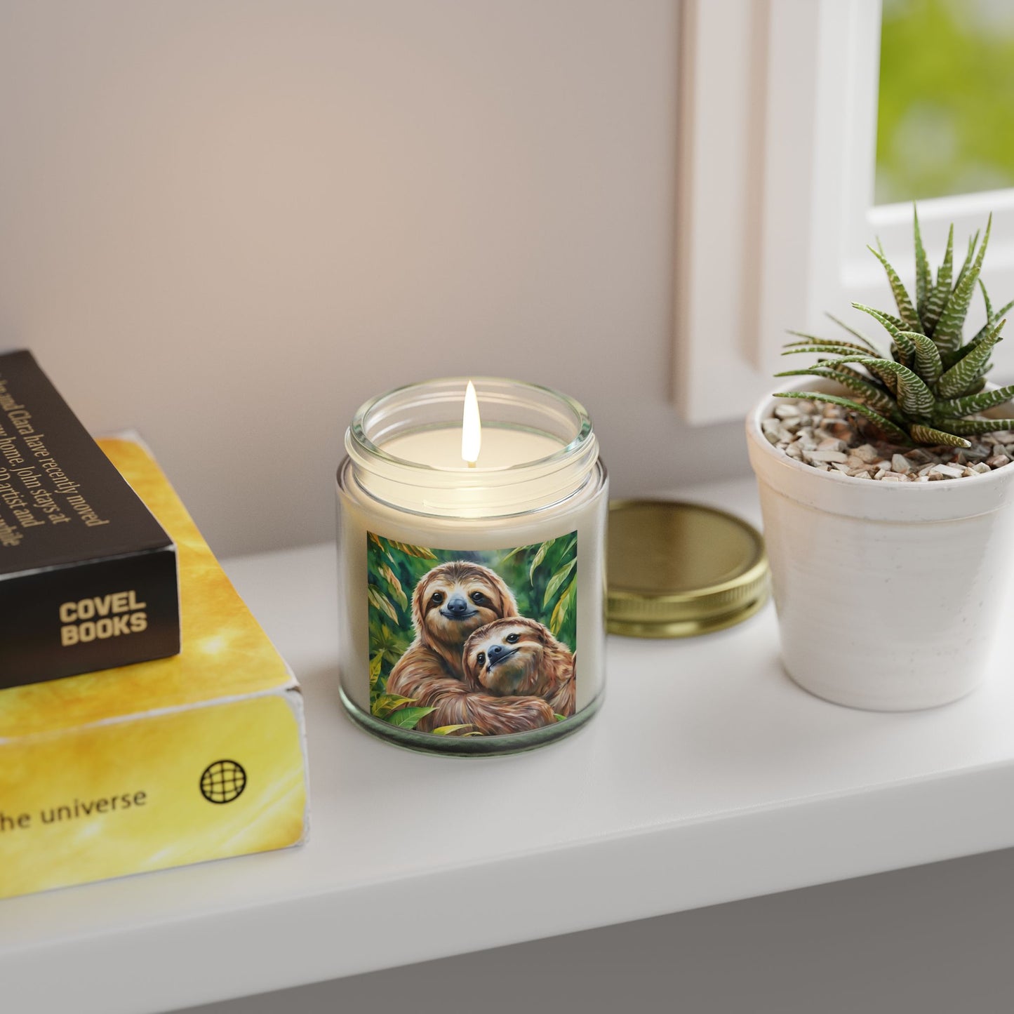 Cozy Sloth Scented Candles – Coconut Apricot Wax, 4oz & 9oz Options