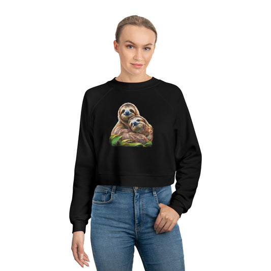 "Sloth Love: A Hug for Two" Women's Cropped Fleece Pullover