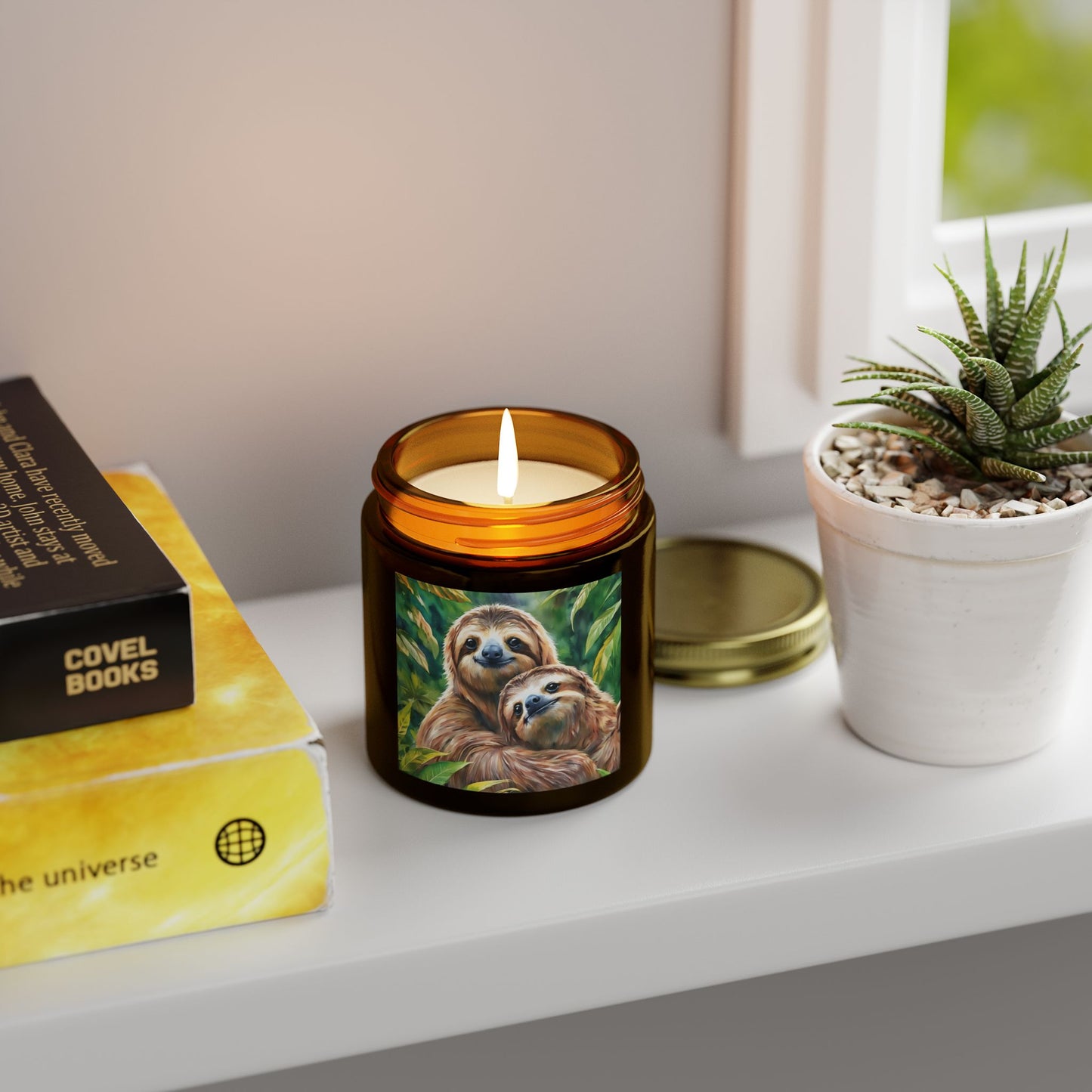 Cozy Sloth Scented Candles – Coconut Apricot Wax, 4oz & 9oz Options