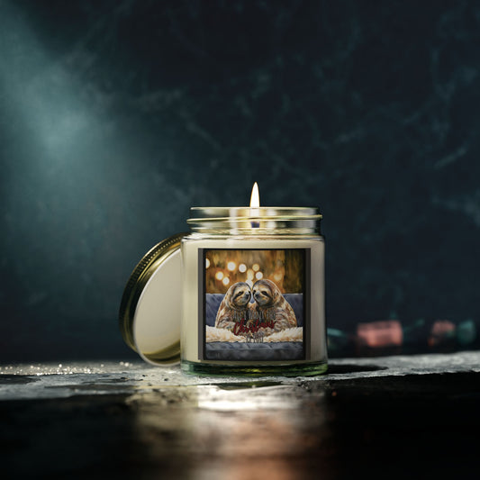 Festive Sloth Christmas Candle – Coconut Apricot Wax, 4oz & 9oz Holiday Scents