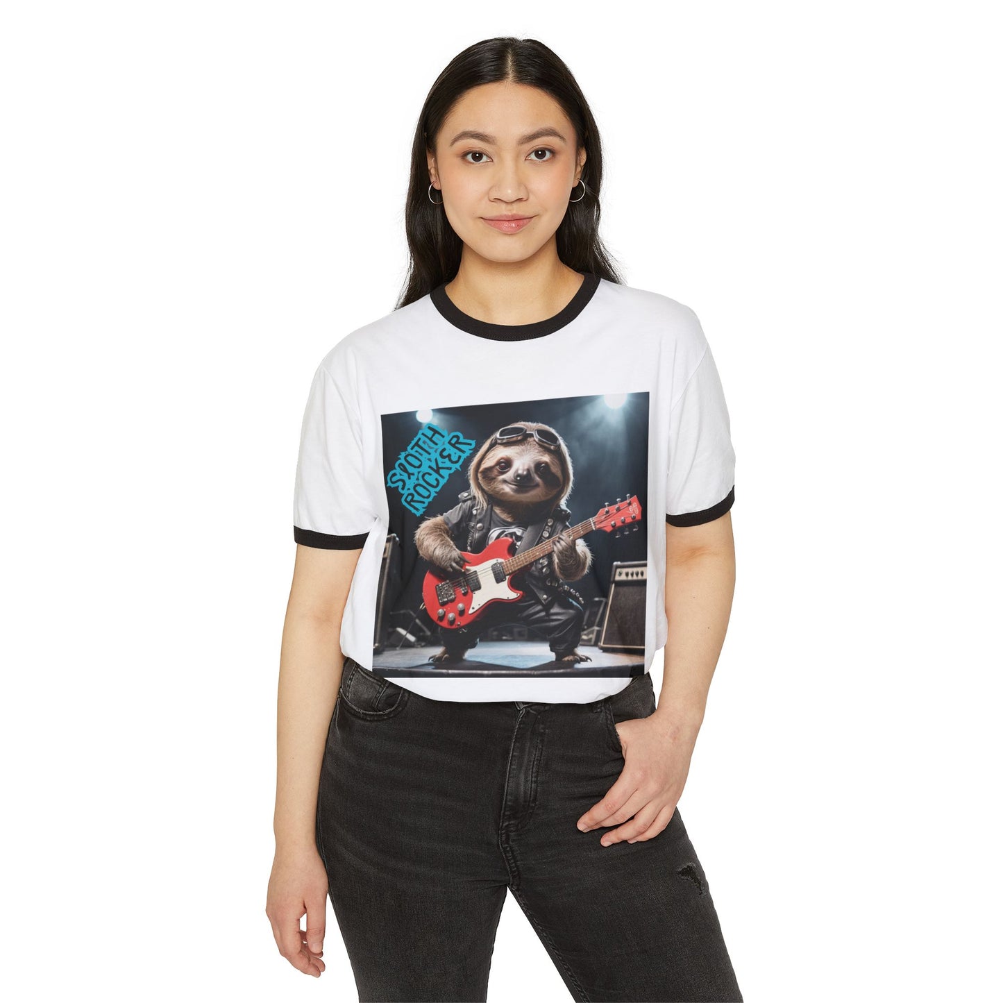 Rocker Sloth Unisex Ringer Tee – Effortlessly Cool with a Bold Twist