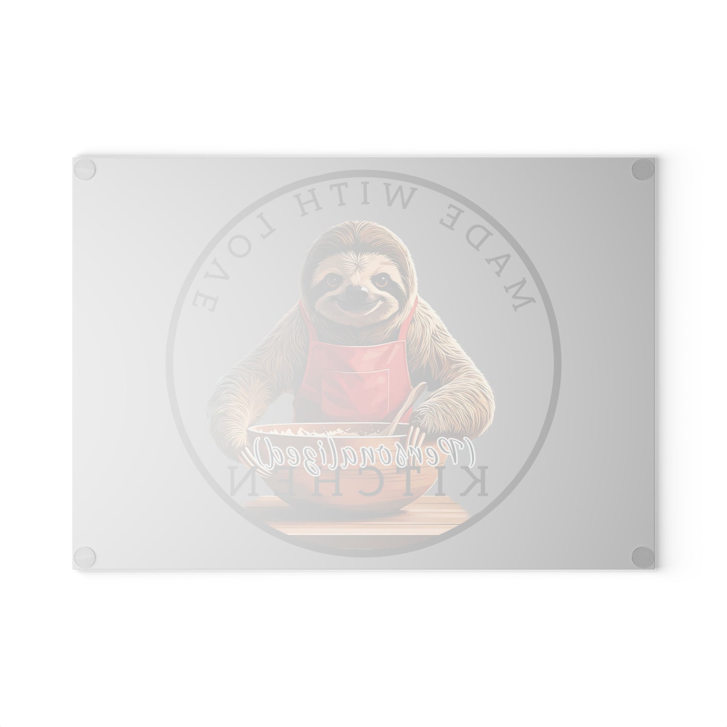 "Made with Love sloth" Glass Cutting Board