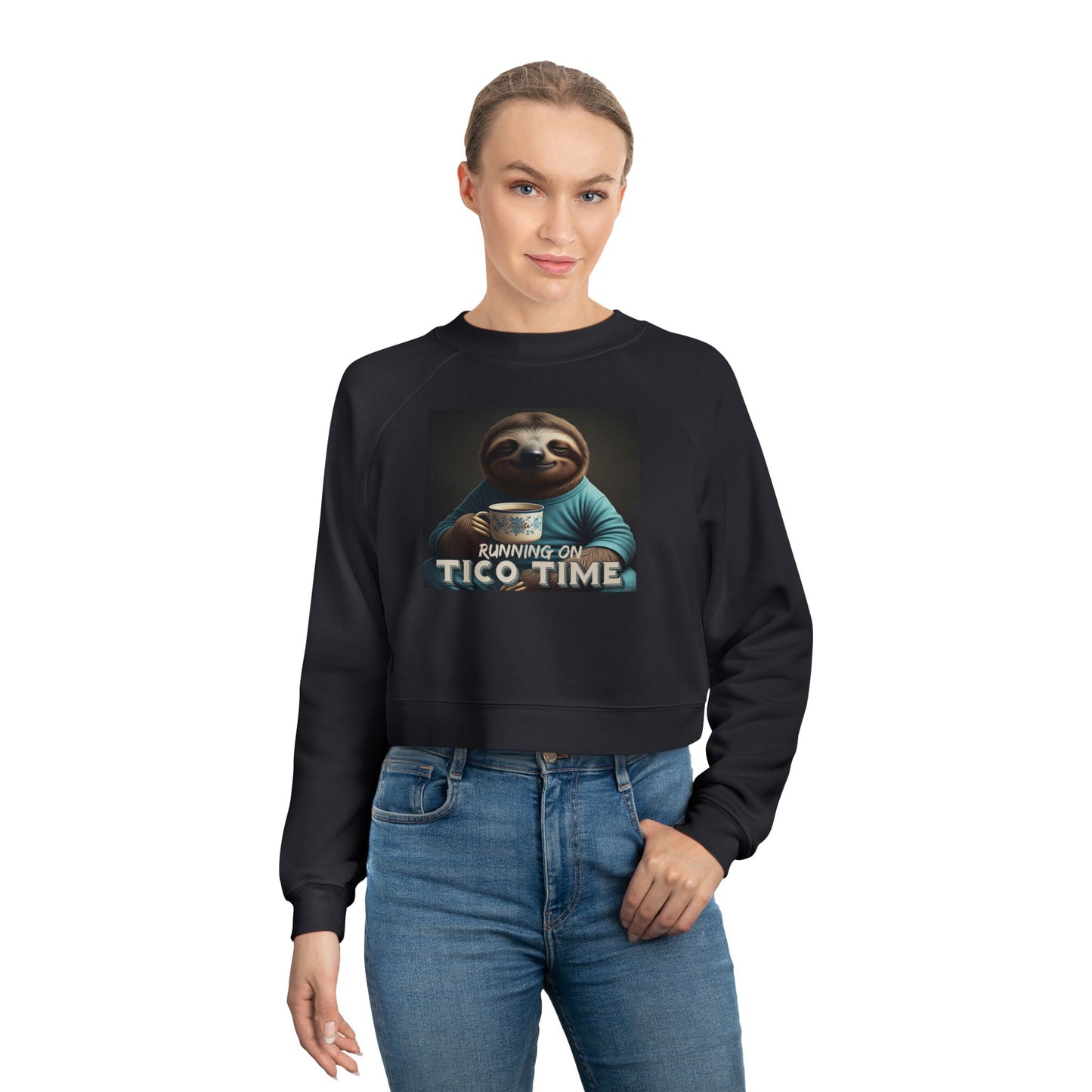 "Sloth running on Tico Time" Women's Cropped Fleece Pullover