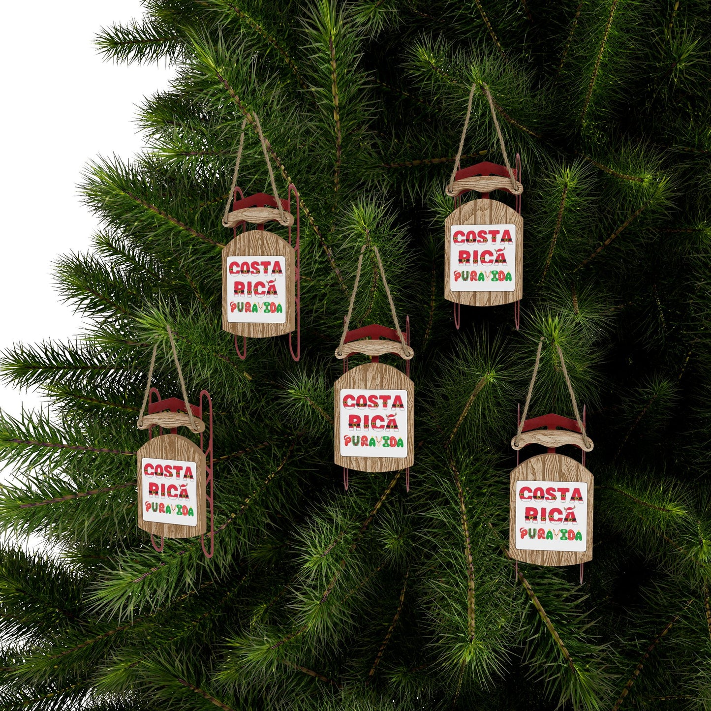 "Costa Rica Pura Vida Santa Words" Sled Ornaments