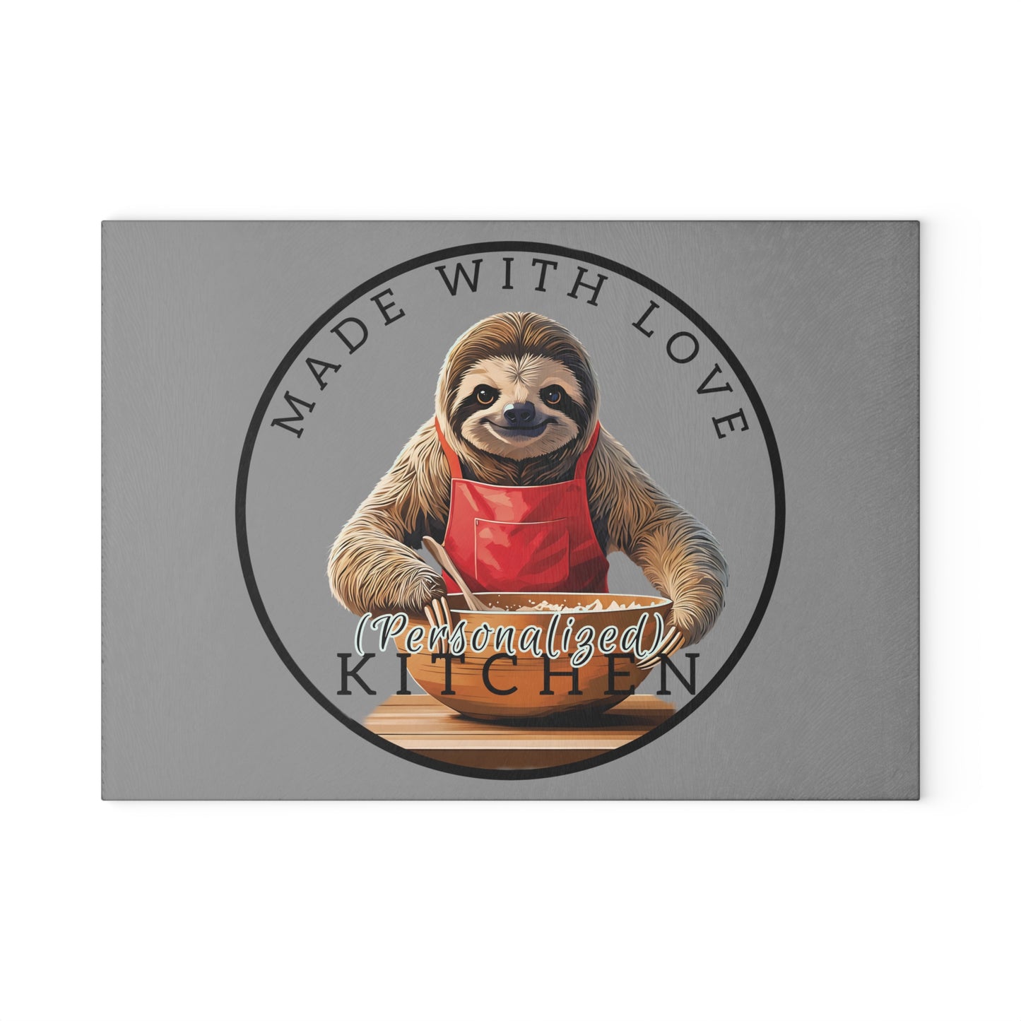 "Made with Love sloth" Glass Cutting Board