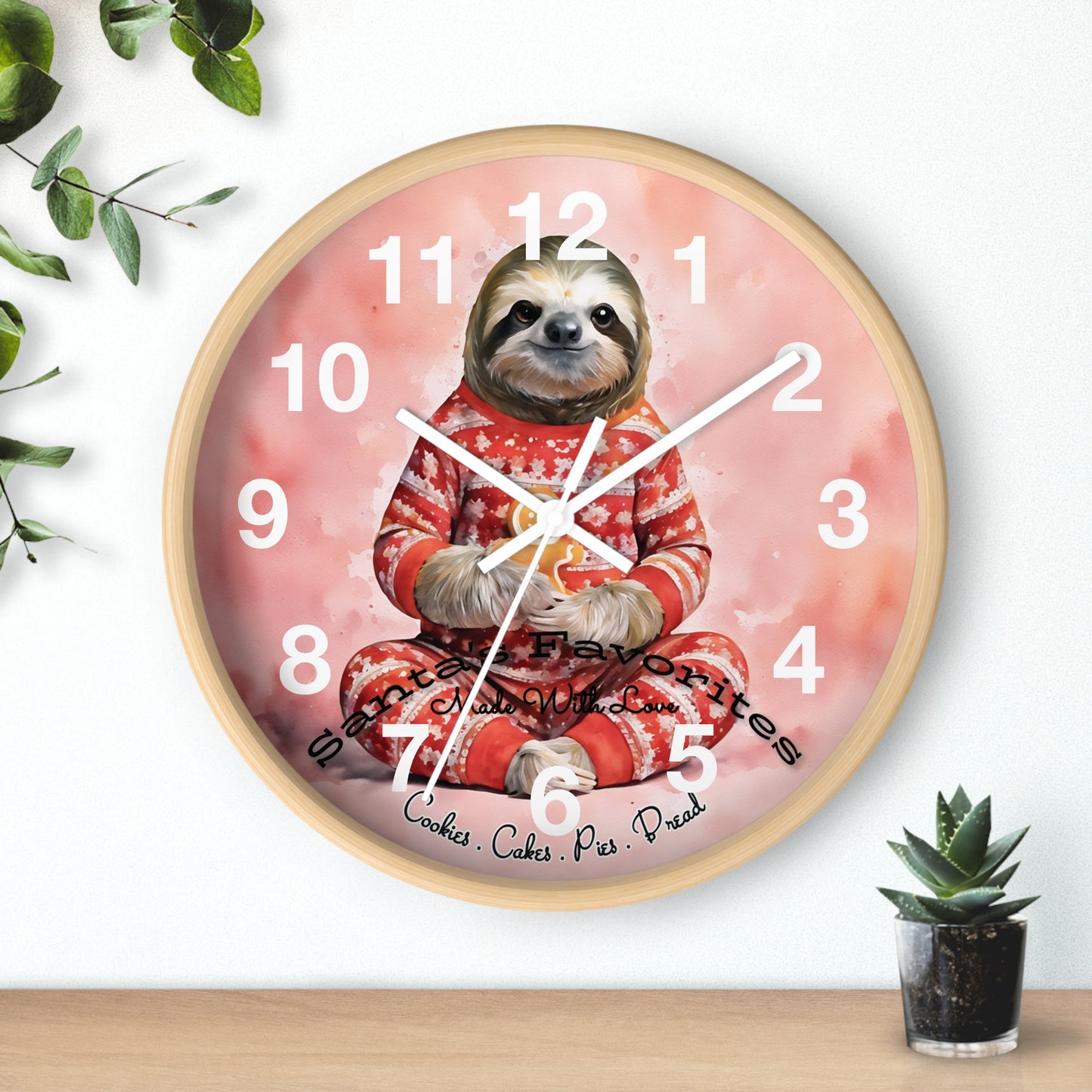 "Gingerbread Christmas Sloth" Wall Clock