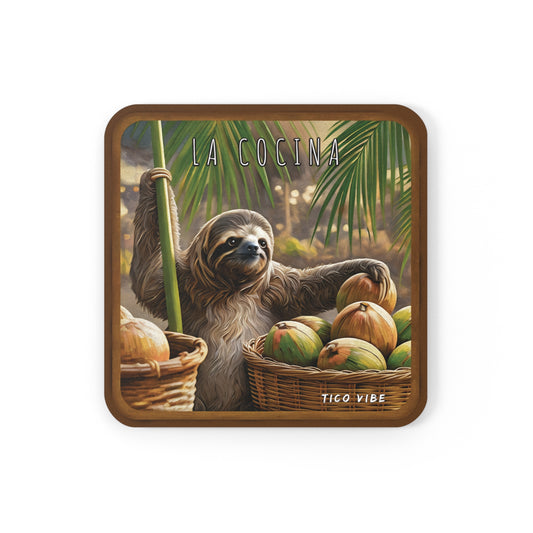 "Sloth La Cocina" Cork Back Coaster