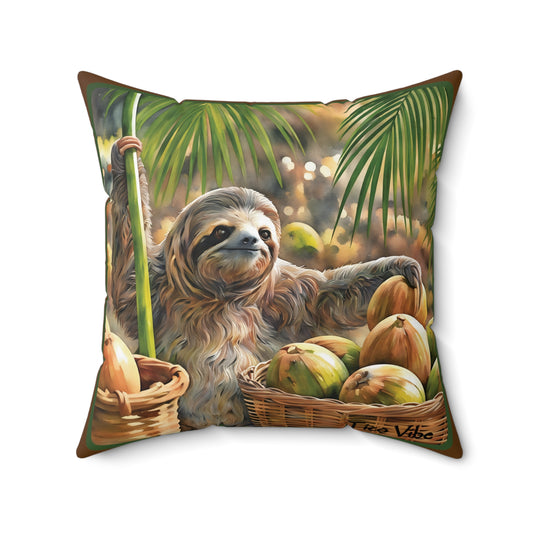 "Sloth & Coconuts" Spun Polyester Square Pillow