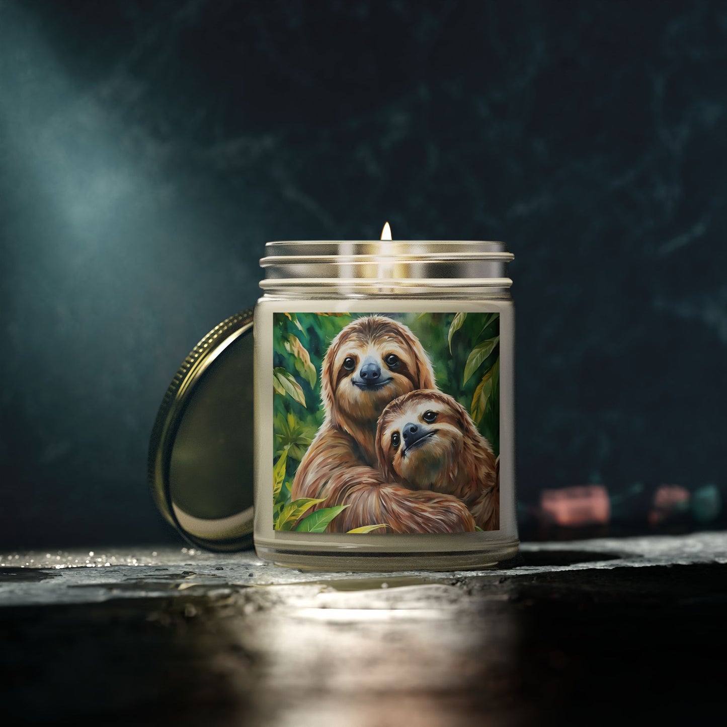 Cozy Sloth Scented Candles – Coconut Apricot Wax, 4oz & 9oz Options