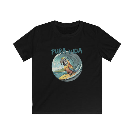 Pura Vida Surfing Macaw Kids Softstyle Tee