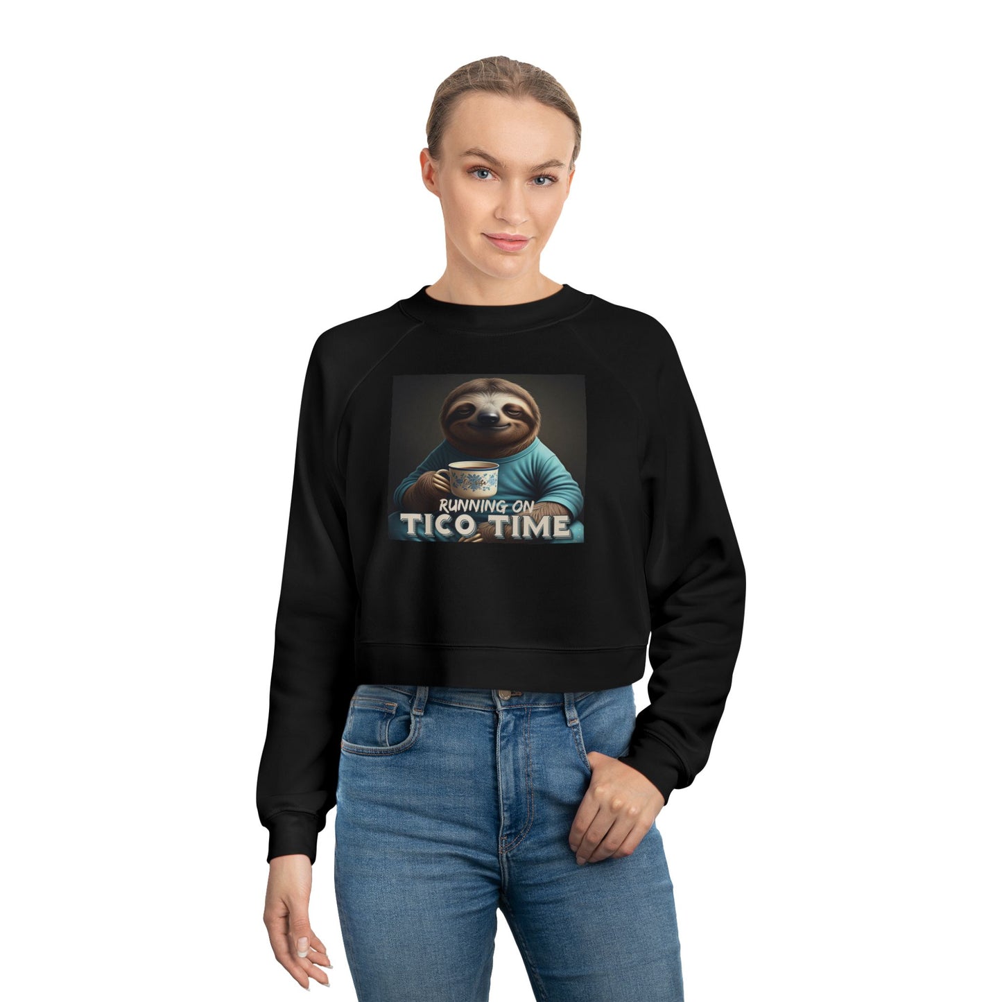 "Sloth running on Tico Time" Women's Cropped Fleece Pullover