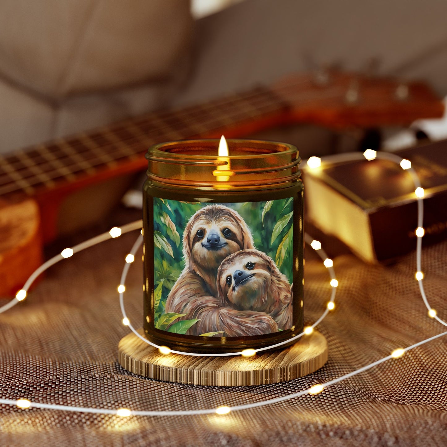 Cozy Sloth Scented Candles – Coconut Apricot Wax, 4oz & 9oz Options